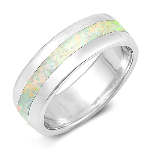 925 Sterling Silver White Opal Band Ring