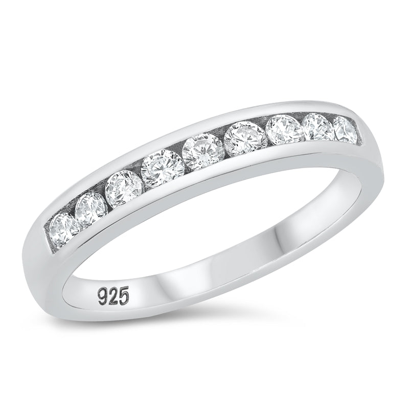 925 Sterling Silver Delicate Round CZ Wedding Band Ring