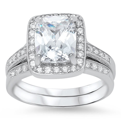 925 Sterling Silver Princess CZ Wedding Ring Set