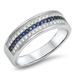 925 Sterling Silver Stunning Blue Sapphire &  Mens Wedding Ring
