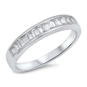 925 Sterling Silver Delicate Baguette CZ Wedding Band Ring