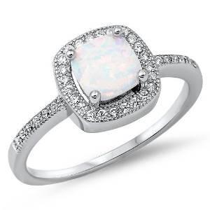 925 Sterling Silver Lab Created White Opal Gemstone Ring