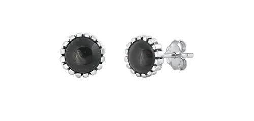 925 Sterling Silver Black Agate Bali Earring