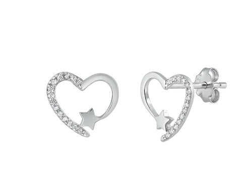 925 Sterling Silver Heart & Star CZ Earrings