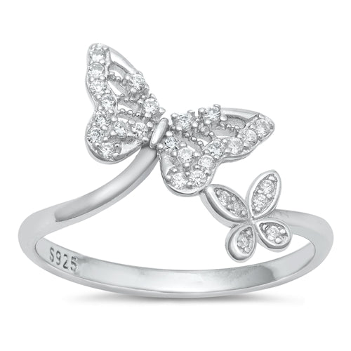 925 Sterling Silver Butterflies CZ Ring
