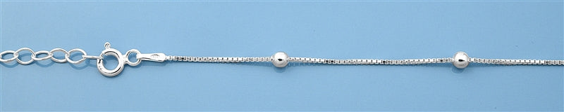 925 Sterling Silver Italian Box Chain & Beads Anklet