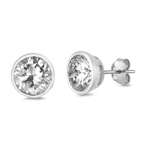 925 Sterling Silver Round Bezel CZ Stud Earrings