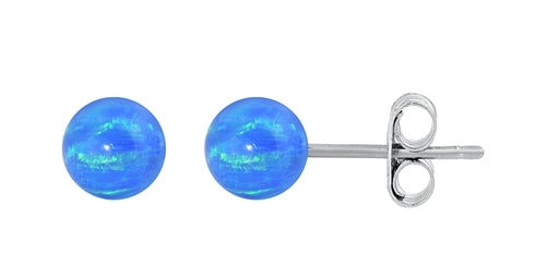 925 Sterling Silver Blue Opal Ball Stud Earrings