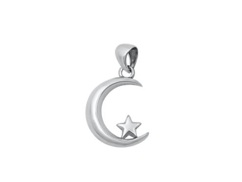 925 Sterling Silver Moon and Star Pendant