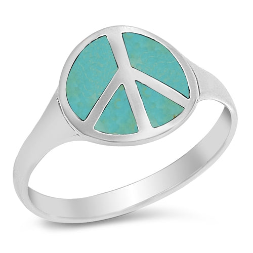 925 Sterling Silver Blue Opal Peace Sign Ring