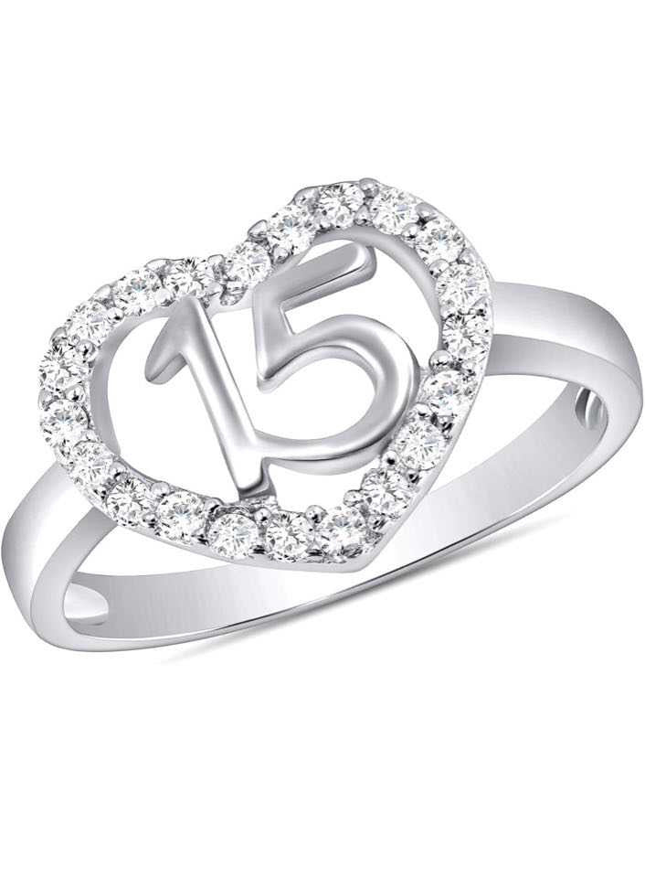 925 Sterling Silver Heart CZ 15 Years Ring