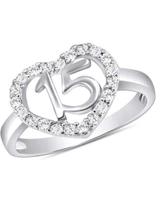 925 Sterling Silver Heart CZ 15 Years Ring