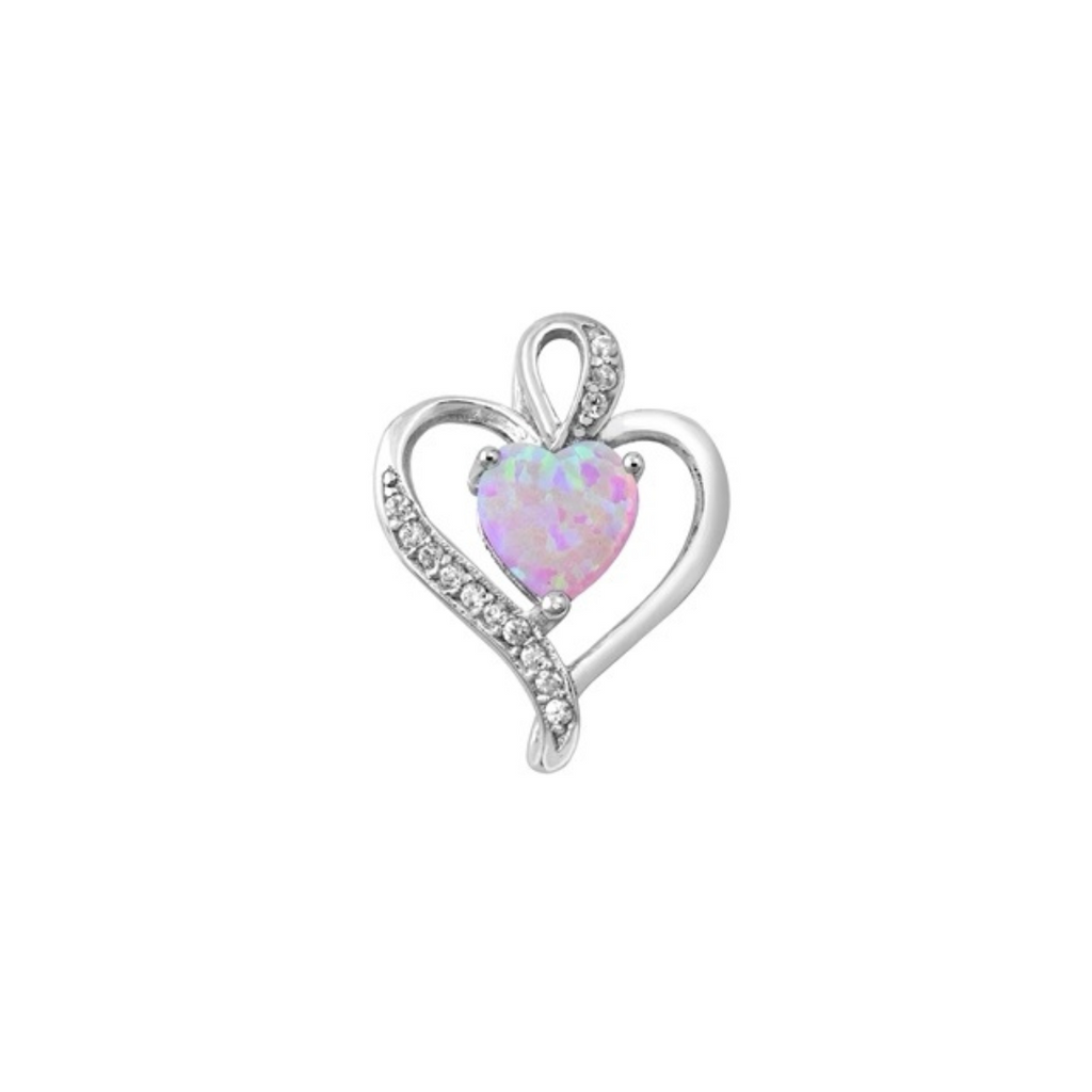 925 Sterling Silver Pink Opal Heart Pendant