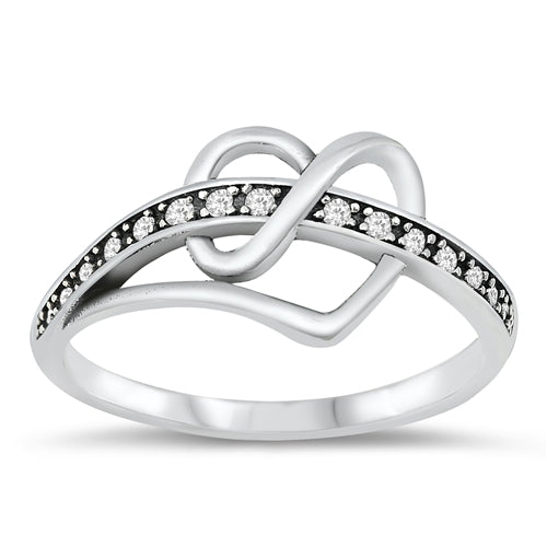 925 Sterling Silver Heart Ribbon CZ Ring