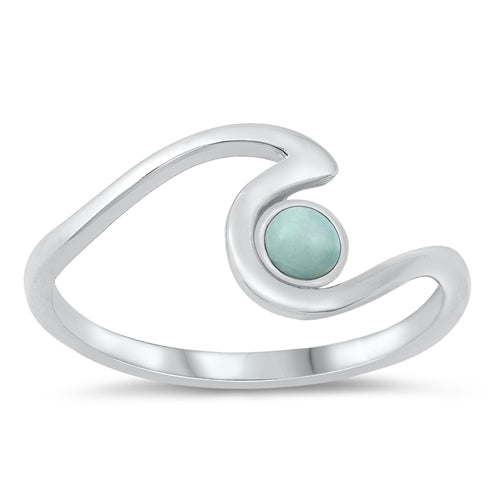 925 Sterling Silver Larimar Stone Wave Ring