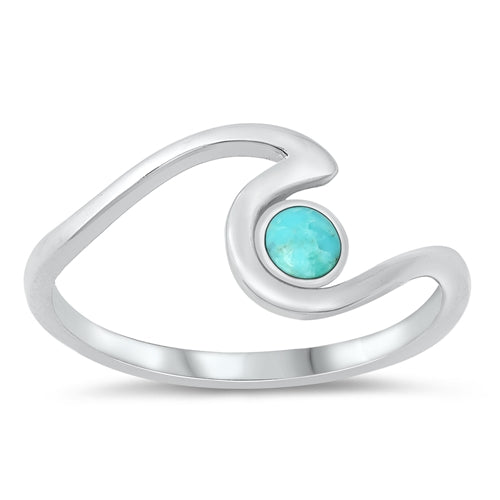 925 Sterling Silver Turquoise Stone Wave Ring