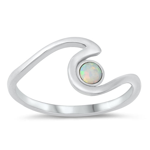 925 Sterling Silver White Opal Stone Wave Ring