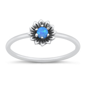 925 Sterling Silver Blue Lab Opal Stone Flower Ring