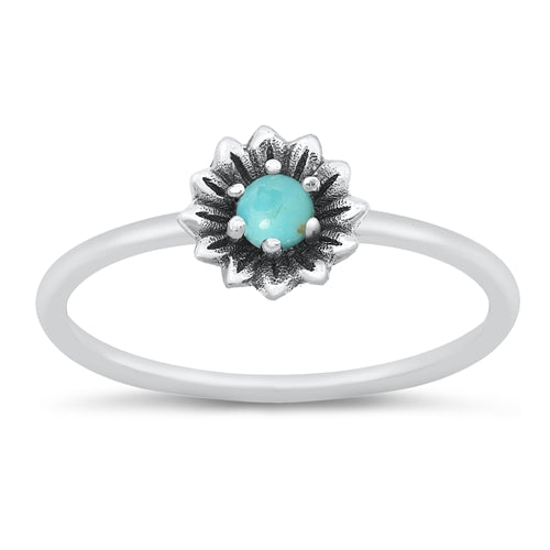 925 Sterling Silver Turquoise Stone Flower Ring