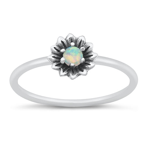 925 Sterling Silver White Opal Stone Flower Ring