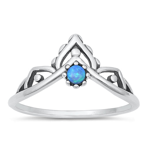 925 Sterling Silver Crown Blue Opal Ring