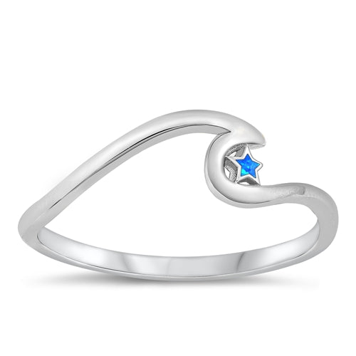925 Sterling Silver Wave & Blue Opal Star Ring