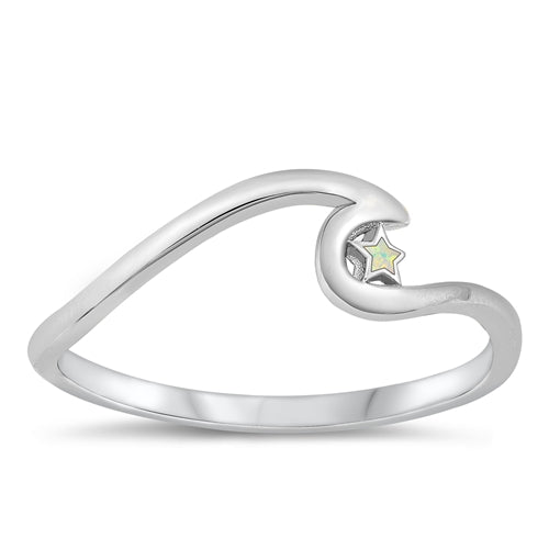 925 Sterling Silver Wave & White Opal Star Ring