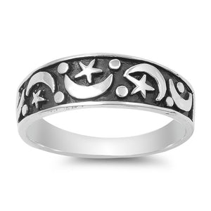925 Sterling Silver Moons & Stars Ring