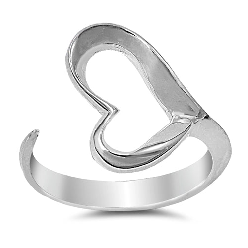 925 Sterling Silver Open Heart Adjustable Ring