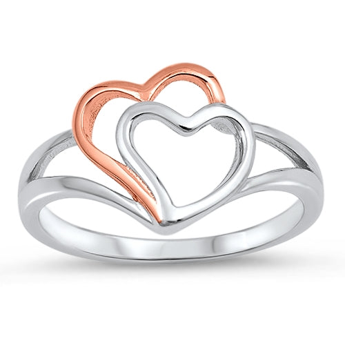 925 Sterling Silver & Rose Gold Hearts Ring