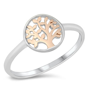 925 Sterling Silver Rose Gold Tree of Life Ring