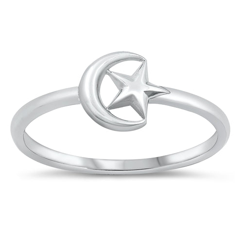 925 Sterling Silver Moon & Star Ring