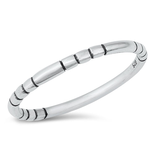 925 Sterling Silver Minimalist Band With Stripes Ring