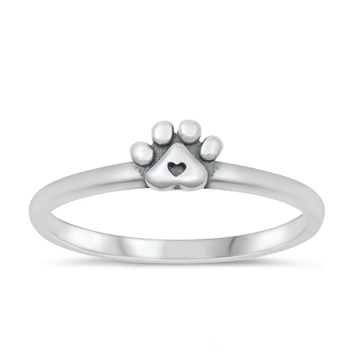 925 Sterling Silver Minimalist Paw Print & Heart Ring