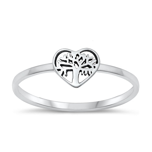 925 Sterling Silver Tree & Heart Ring