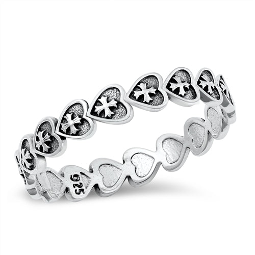 925 Sterling Silver Minimalist Heart & Cross Ring