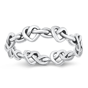 925 Sterling Silver Minimalist Knotted Hearts Ring