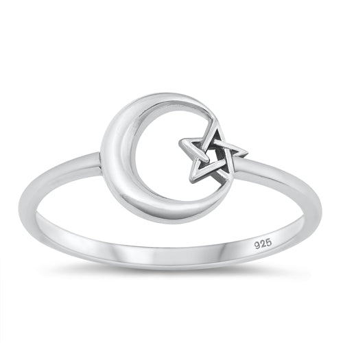 925 Sterling Silver  Moon & Star Ring