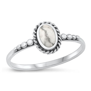 925 Sterling Silver White Buffalo Turquoise Stone Ring