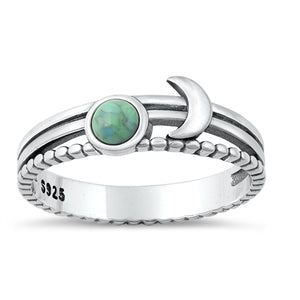 925 Sterling Silver Stone Moon Ring