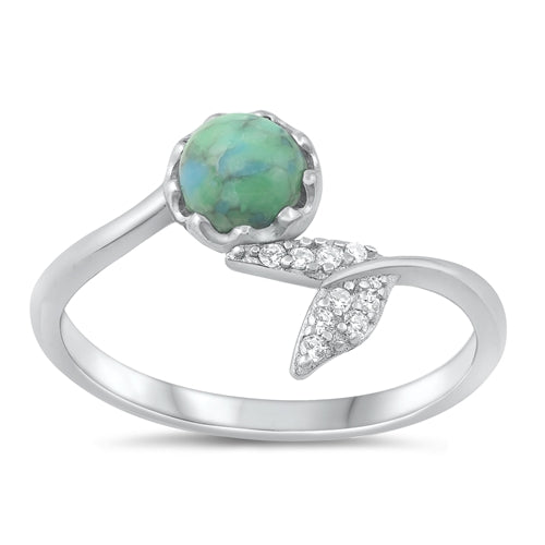 925 Sterling Silver Stone Fishtail Turquoise & Clear CZ Ring