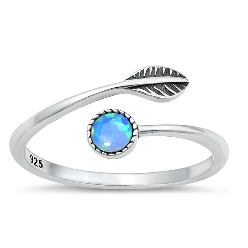 925 Sterling Silver Blue Opal Leaf Ring