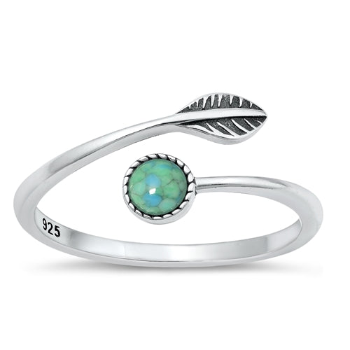 925 Sterling Silver Turquoise Stone Leaf Ring