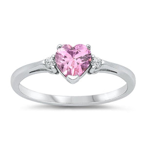 925 Sterling Silver Pink CZ Heart Ring