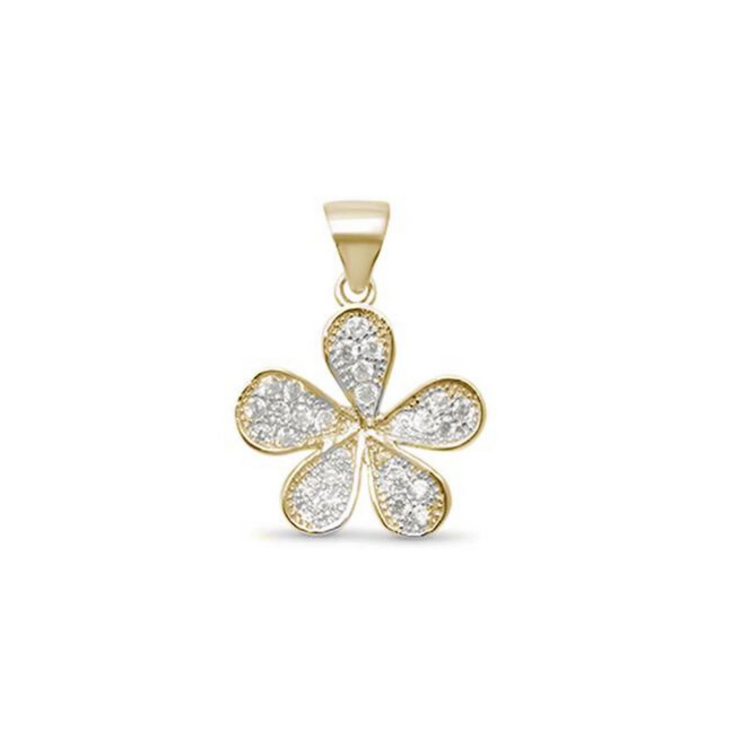 925 Sterling Silver Gold Plated CZ Flower Pendant