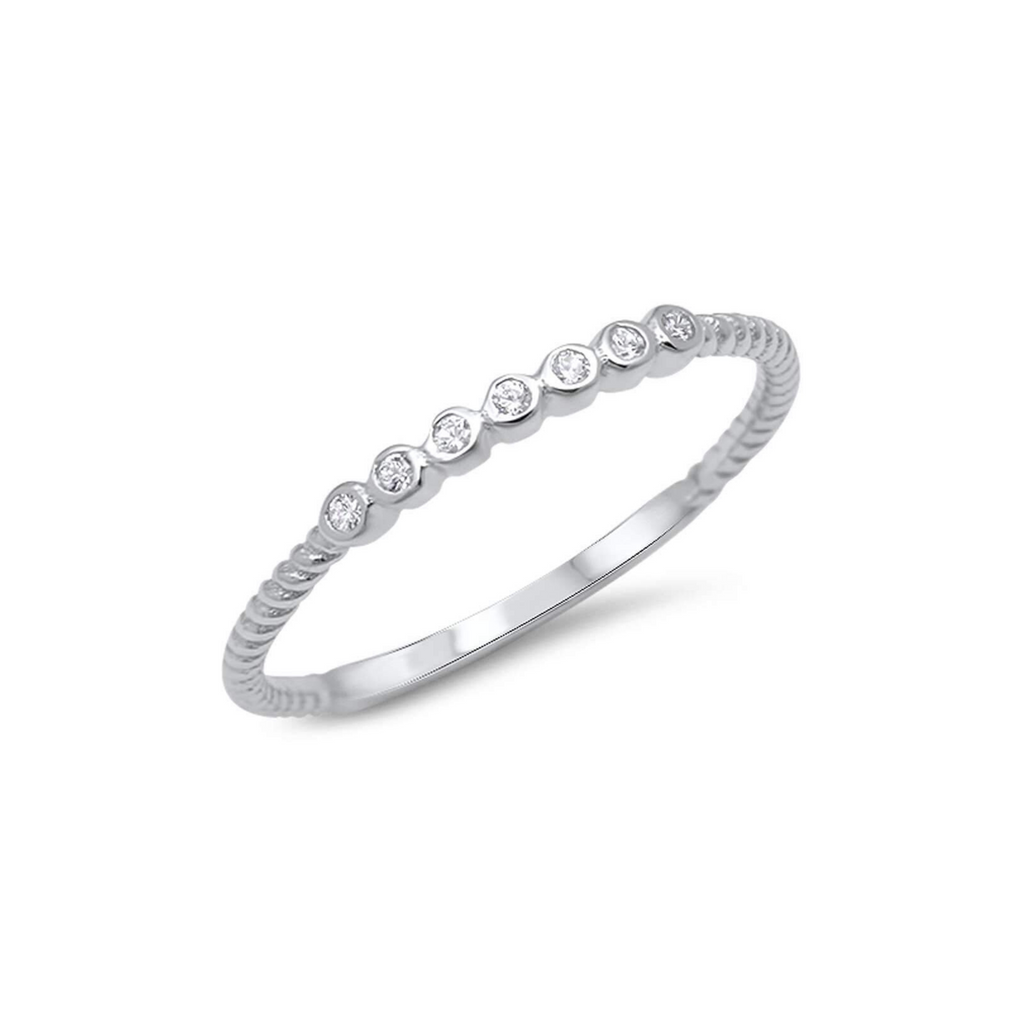 925 Sterling Silver Rope Design With Bezel CZ Ring