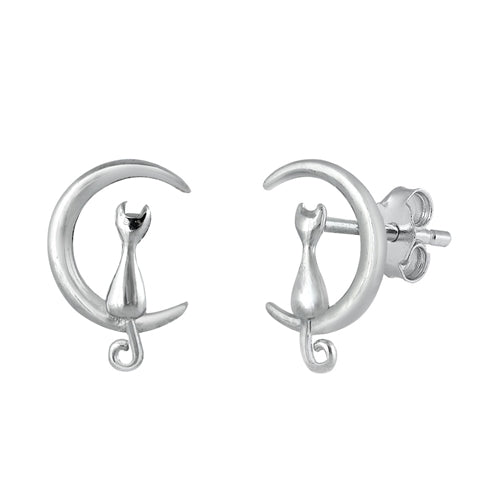 925 Silver Moon Cat Earrings