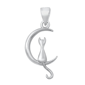 925 Sterling Silver Moon Cat Pendant