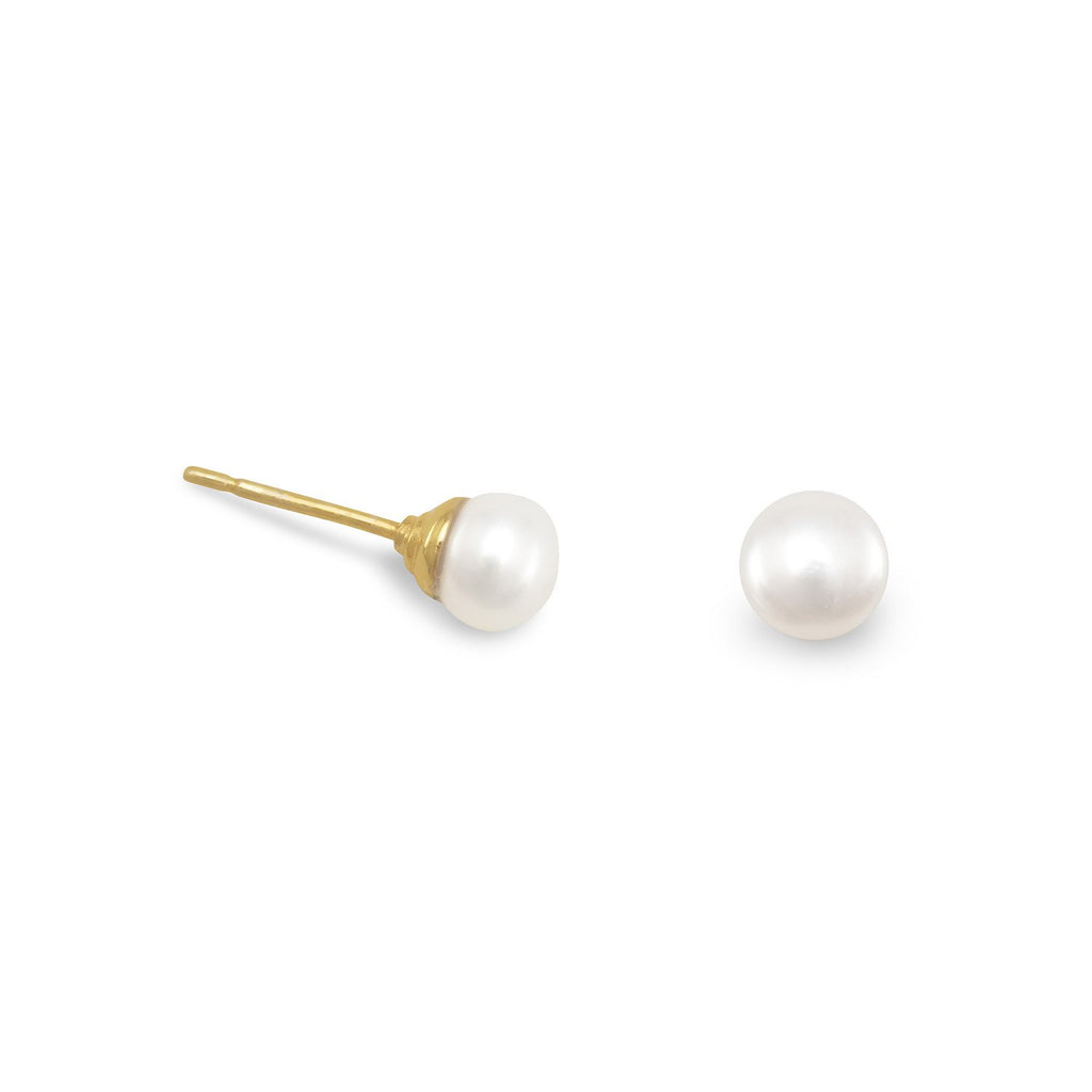 925 Sterling Silver 14K Gold Plated Cultured Freshwater Pearl Stud Earrings