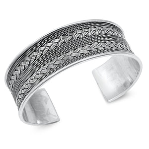 925 Sterling Silver Adjustable Bali Style Bangle Bracelet